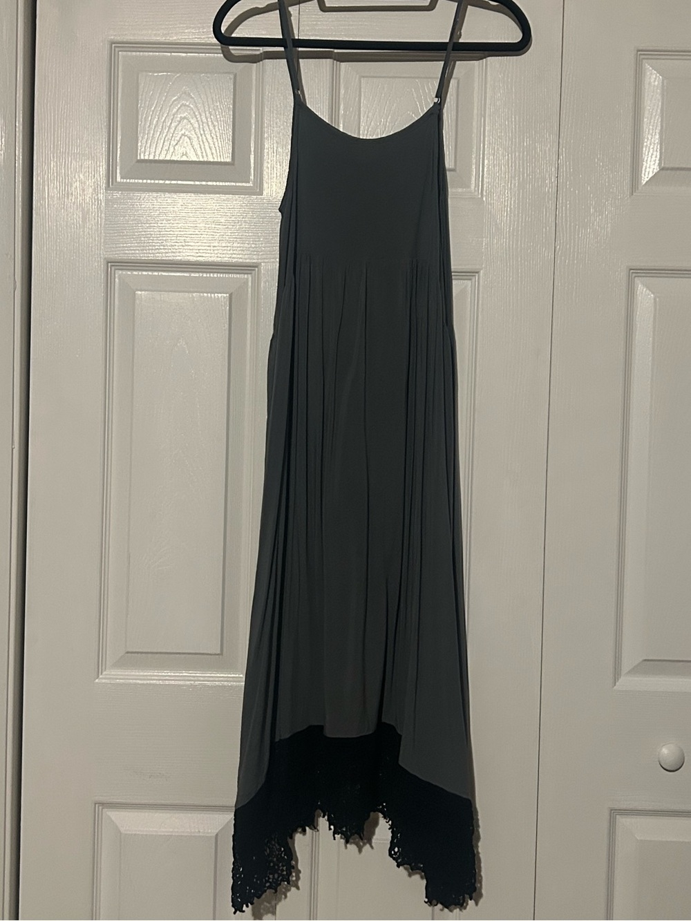 Free People Charcoal Gray Asymmetrical Slip Dress with Lace Hem